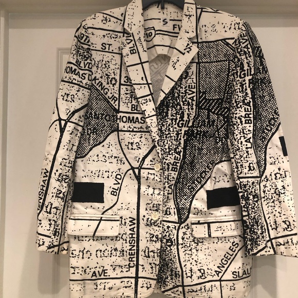 STEPHEN SPROUSE VINTAGE BLAZER PREOWNED POP ART “LA STREET MAP” WHT/BLK . RARE! - Picture 4 of 11